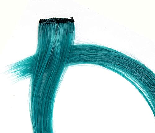 Image of Reusable Coloured Hair Streaks Extensions For Women Hair Coloured Hair Extension For Girls Set of 2 Pcs (Dark Sea Green)