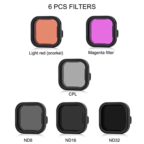 SOONSUN Pacote com 6 filtros de lente para GoPro Hero 12 11 10 9 preto (ND8, ND16, ND32, CPL, magent