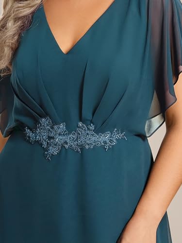 Image of Ever-Pretty Plus Women's V Neck Applique Plus Size Wedding Guest Dress Short Sleeves Maxi Formal Dresses