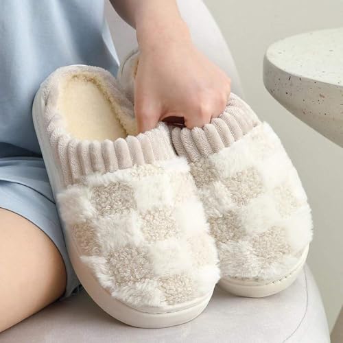 Checkered Slipper House Slippers for Women Men Plush Warm Fuzzy Slippers Flyffy Bedroom Shoes, Slip On Indoor Outdoor Fall Winter Comfortable Plaid Thick Bottom Slipper4