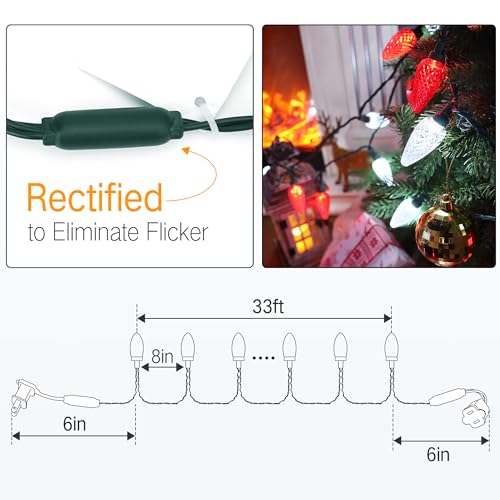 Odeetronic MMUDHLLRW089 C9 Christmas Lights, 33Ft 50 Led Red & White Christmas Lights Connectable thumb #6