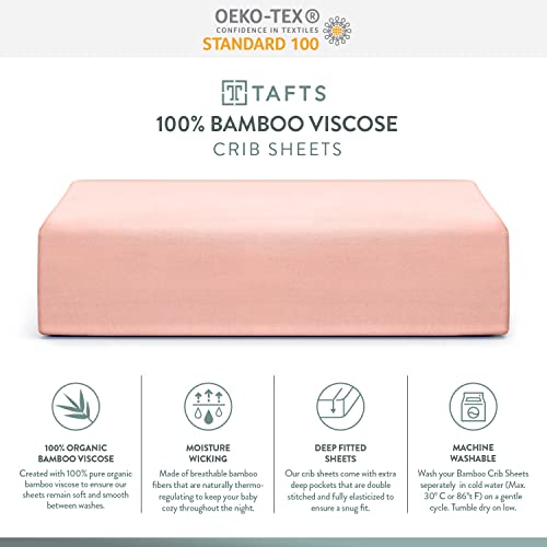 Tafts Bamboo Crib Sheet Fitted, Girls Boys & Unisex 100% Organic Bamboo Crib Sheet For Standard Crib And Toddler Mattress, Luxuriously Soft, Cool, 360 Elasticized, (28" X 52" Blush) #TOP1