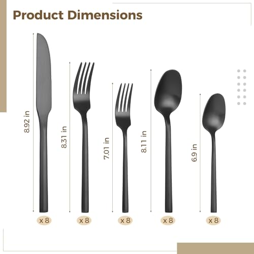 40PCS Black Silverware Set, Stainless Steel Black Cutlery, Excellent 430 Stainless Steel Silverware, Silverware Set for 8, Tableware Cutlery Utensil Sets for Home, Restaurant, Wedding, Party by ZALIR - Image 4