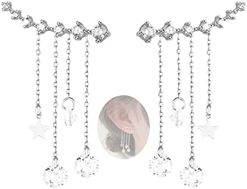 Yheakne Boho Star Ear Jacket Earrings Gold Cz Star Ear Climber Earrings Crystal Chain Tassel Earrings Crystal Ear Crawler Long Chain Earrings Jewelry for Women and Girls Gifts