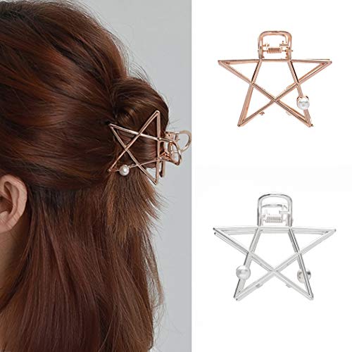 JONKY Stylish Star Medium Hair Clips Golden Hair Barrettes Grip Ponytail Hair Pins Non Slip Clips Styling Tools Hair Accessories for Women and Girls (Pack of 2)