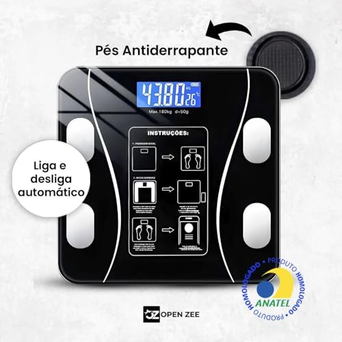 Balança Digital Bioimpedância Corporal Bluetooth de Vidro de 180 Kg Controle Completo da Sua Saúde c