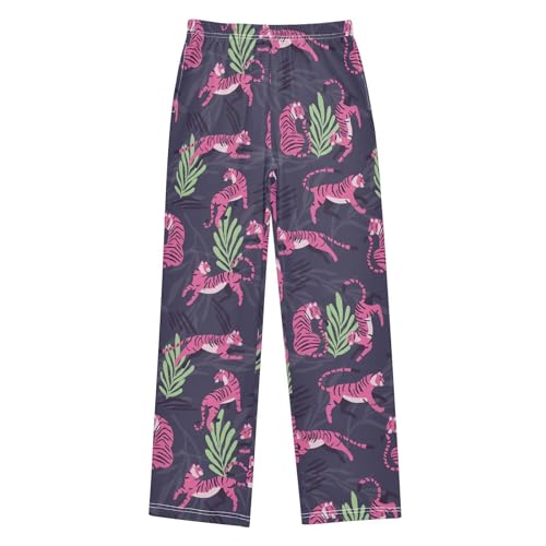 Boys' Pants Exotic Big Cat Pink Tiger Long Bottoms Jogger Pants Elastic Waist Trousers with Pockets S-XL