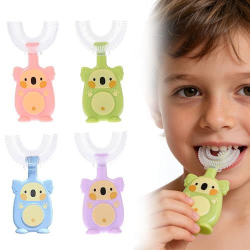 MKEAWWU Spazzolino 4 Pezzi Per Bambini A Forma Di U 2-6 Anni 360° Bocca Intera 4.5Cm Rosa Blu Verde Viola