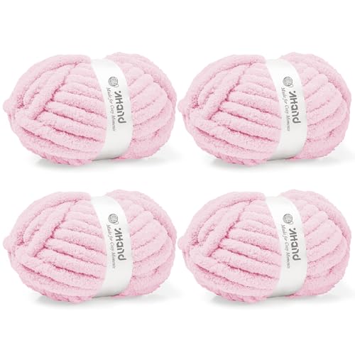 Image of Inhand Baby Pink Chunky Chenille Yarn for Hand Knitting,Thick Bulky Mom Blanket Yarn for Crocheting,Soft Fluffy Yarn for Mother's Day Gifts and Crafts for Women /Grandma,4 Pack (29.5Yds /8.4oz Each)