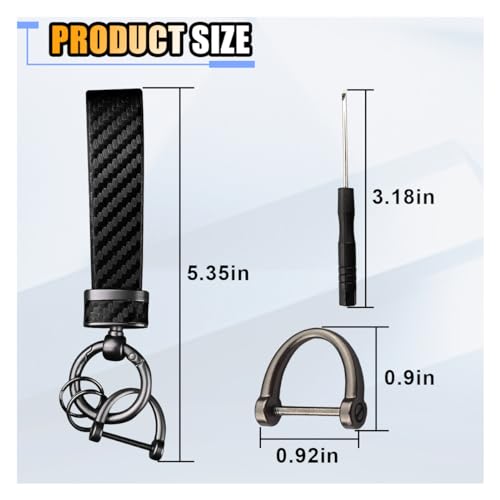 Image of smilfuy Carbon Fiber Leather Car Keychain - Key Chain Ring Key Tag Car Key Fob Holder for Men Women - Anti-Lost D-Ring (Black, 2PCS)