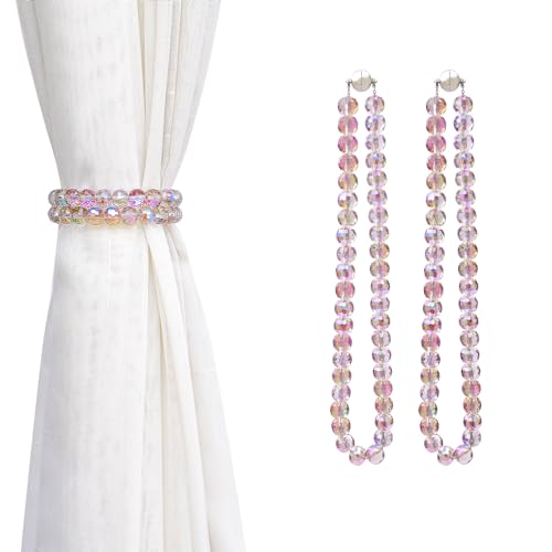 PEDOBO Magnetic Curtain Tiebacks, Faceted Disco Crystal Glass Beaded Curtain Tiebacks Drapery Shower Sheer Curtain Holdbacks Boho Farmhouse Home Decor (Purple)
