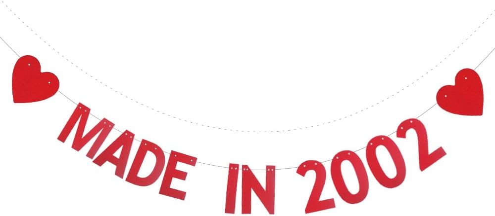 XIAOLUOLY Red Glitter Banner, Pre-Strung, Funny 24th Birthday Party Decorations Bunting Sign Backdrops, Made in 2002