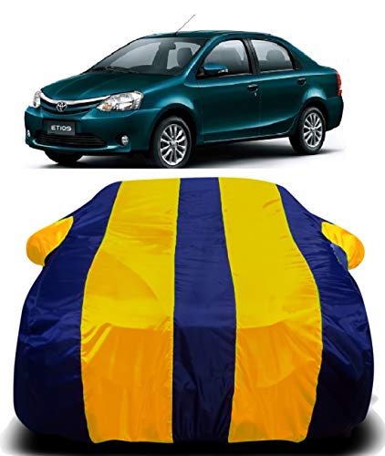Image of Waterproof Car Cover with Ultra Surface Body Protection (Yellow Stripes) (Etios)