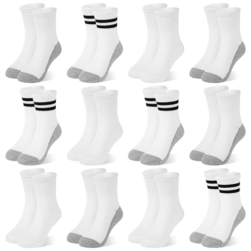 Image of 12 Pairs Boys Socks Kids Toddler Crew Socks Boys Athletic Sock Black for Boy Girls,1-12 Years.