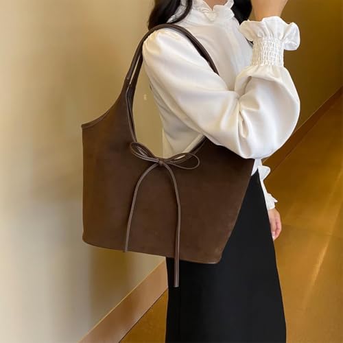 Bolso Tote con Moño de Gamuza para Mujer - Marrón Burdeos miniatura 2