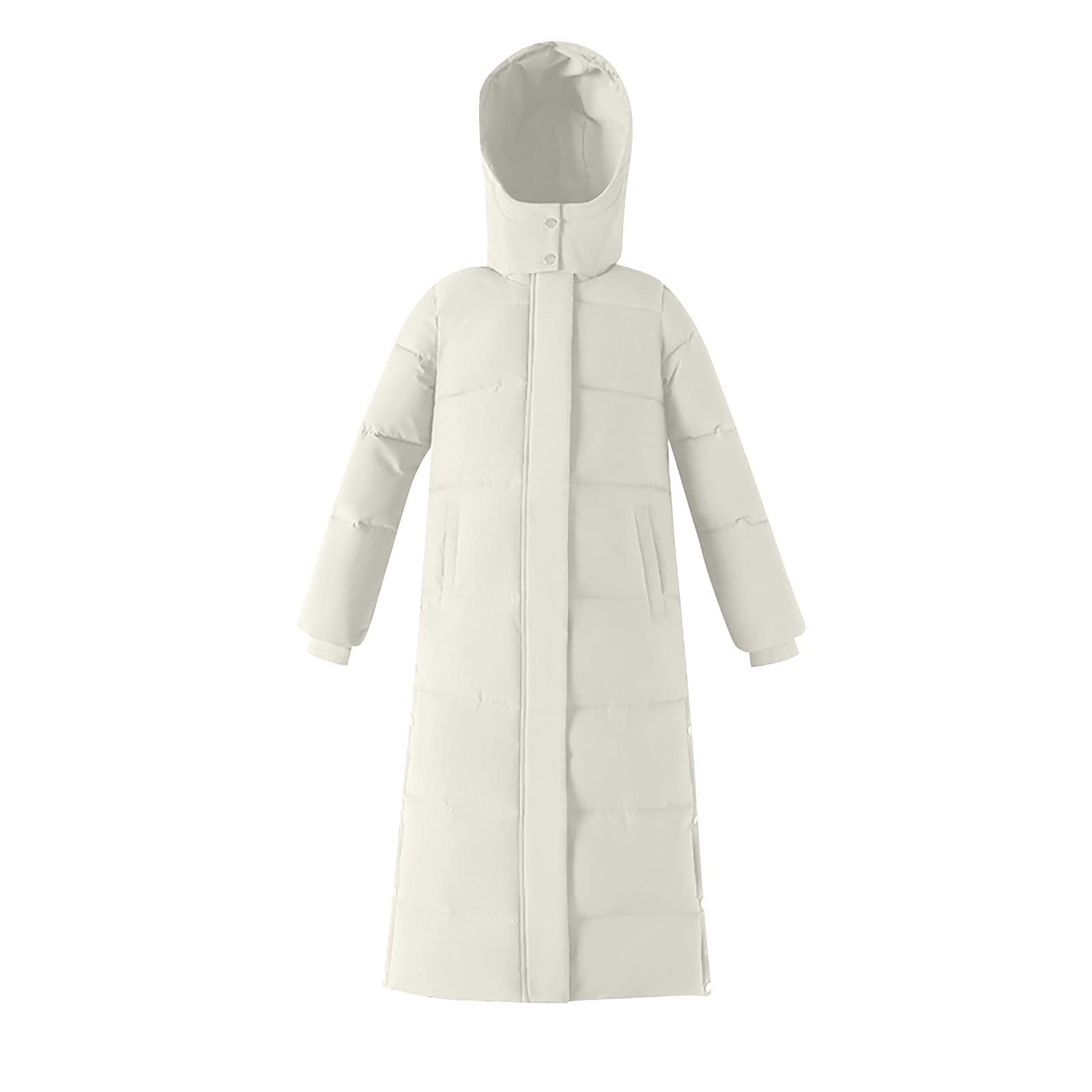 Daunenmantel Damen Lang Mantel Warm Winter Daunenjacke Elegant Mit Taschen Wintermantel Einfarbig Damen-Mäntel Langarm Puffer Jacke Winddicht Winterparka Mit Kapuze Parka Mit Reissverschluss
