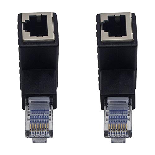 Adaptador Ethernet en ángulo de 90 grados Duttek, RJ45 macho a hembra, Cat5e/Cat6, 2 unidades miniatura 2