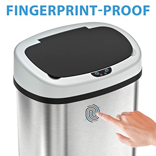 iTouchless 13 Gallon SensorCan Touchless Trash Can with Odor Control System, Shape, Kitchen Bin, Oval Stainless Steel