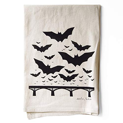 Austin Texas Bats over Congress Bridge Screen Printed Flour Sack Tea Towel