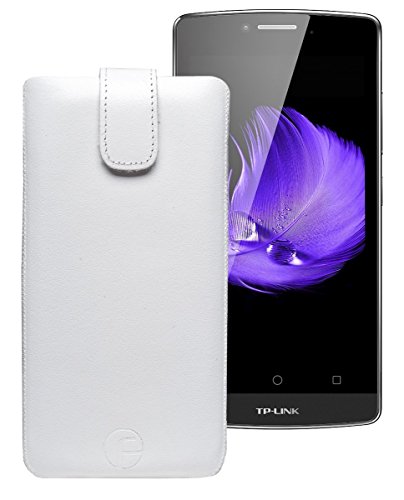 Favory Tasche Leder Etui für TP-Link Neffos C5L | ECHT Ledertasche Hülle Schutzhülle (Lasche mit Rückzugfunktion) weiss