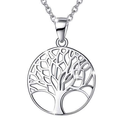 Lebensbaum Kette aus Solide 925 Sterling Silber 18mm Durchmesser Anhänger Halskette Einfach Minimalistisch Geschenk Schmuck für Damen Mädchen - Verstellbar Kettenlänge: 40 + 5 cm Cover