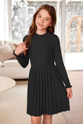 Girls Cable Knit Mock Neck Sweater Dress Fall Winter Long Sleeve Casual Dresses 5-14 Years3