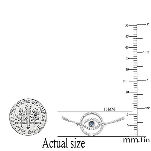 Image of Dazzlingrock Collection Accent Round Blue & White Diamond Evil Eye Bolo Bracelet for Her in 925 Sterling Silver