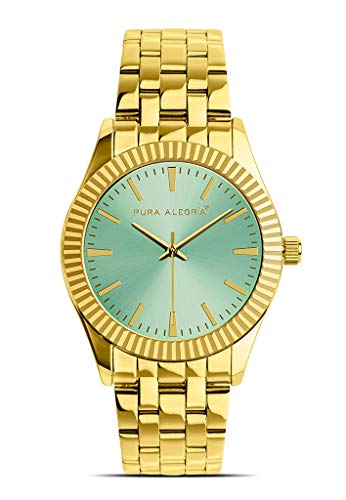 Reloj Pura Alegría - Savanna - Analógico Mujer Dorado con Esfera Verde y Cadena de Acero