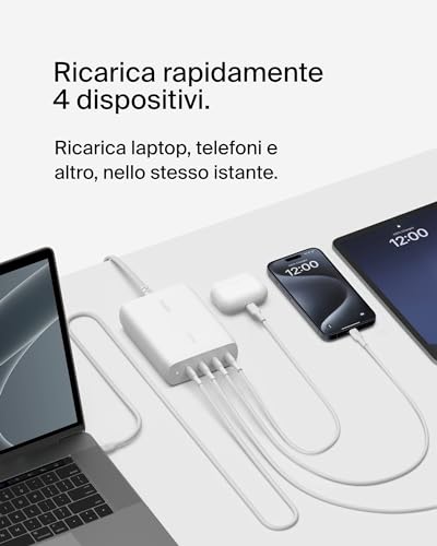 BoostCharge Pro Caricabatteria multiporta da parete GaN 200 W, 4 porte con ricarica rapida USB-C PD 3.1, cavo da 1,5 m, per MacBook Pro, iPhone 16, iPad Pro, Galaxy S24, Google Pixel ecc. - Hub USB - Immagine 1