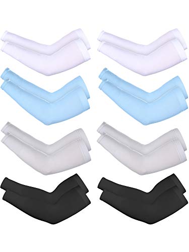 8 Pairs Unisex Arm Sleeves Sun Protection Cooling Sleeves for Driving Jogging Golfing