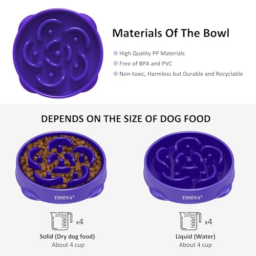 YINEYA 4 Cups Langsame Fütterung Hundenapf, Anti Schling Interaktiver Hundenapf,Antischlingnapf Hunde, Hundezubehör, Das Fressen verlangsamt, 2 Stück