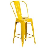 Flash Furniture 24'' High Yellow Metal Indoor-Outdoor Counter Height Stool with Back