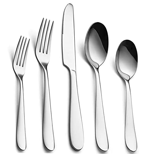 Best Deal Product Silverware Set, Stainless Steel Flatware Cutlery 60-Piece, Mirror Polishing Utensil, Tableware Sets Include Knife Fork Spoon for Kitchen Service for 12
