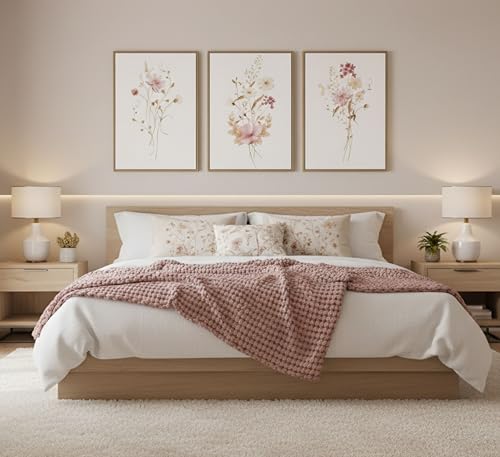 Image of JASMIE 3Pcs Pink Floral Canvas Wall Art