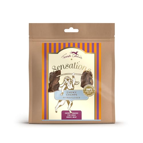 Terra Canis Sensations Chewy Champs - Pferdefleisch 100g I Natürliche, getrocknete Kauartikel I Beschäftigung durch Kauen | Ergänzungsfuttermittel für Hunde
