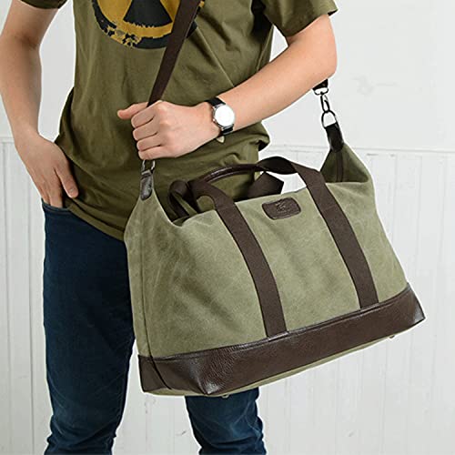 Classic Weekender Overnight Duffel Bag Canvas Leather Carry on Travel Tote (ArmyGreen)