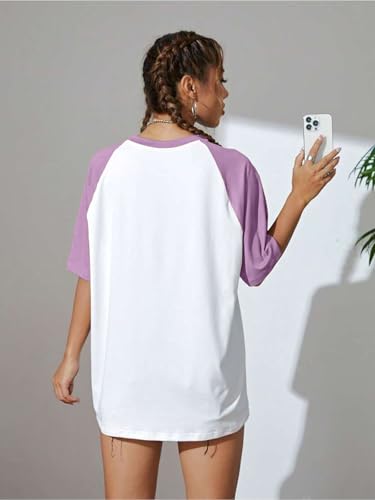 Image of JUNEBERRY 100% Pure Cotton Oversized Fit Drop Shoulder Graphic Printed Raglan Sleeves Boyfriend T-Shirt for Women (Sizes: S to 2XL)