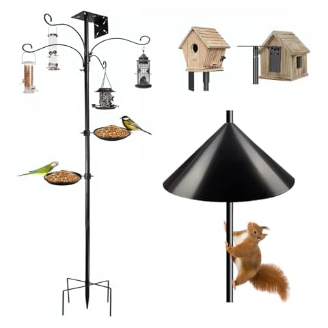 JISON21 Bird Feeder Pole 91 Inch,Adjustable Hanging Shepherds Hooks for Outside,14 Inch Squirrel Baffle, Wrap Around Bird House Squirrel Guard Baffle Cover
