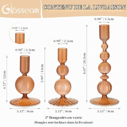 Glasseam Porte-Bougies en Verre Marron: Lot De 3 Bougeoirs à Bulles ColoréS pour Le Salon, DéCoration D'IntéRieur et Tables De FêTe – vue 6