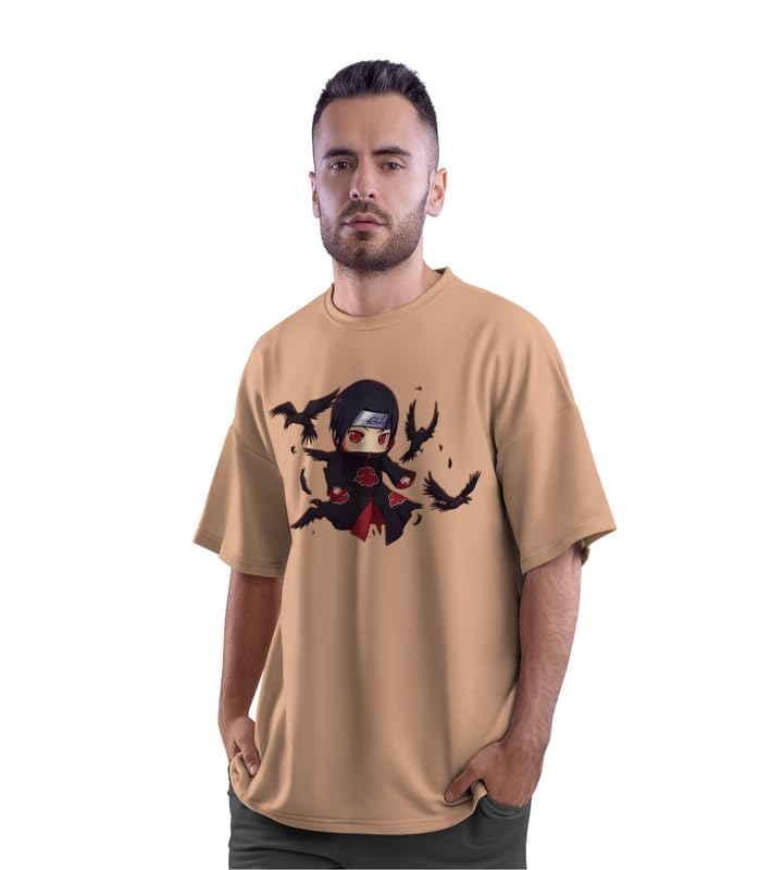 SŌRDRIP Printed Round Neck 220 GSM Half Sleeve Pure Cotton Oversized T-Shirt BiegeL