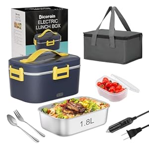 Electric Lunch Box, 80w 1.8L Heated Lunch Box for Truck/Car/Office/Home/Work, 12/24/110v 3 In 1 Portable Food Warmer Lunch Box with Removable SS Container, Fork & Spoon (Dark Blue)