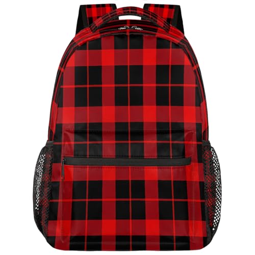 Backpack for Kids Boys Girls Women Men, Classic Red Black Plaid School Laptop Backpacks Casual Daypack Travel Rucksack Bookbag for Adults