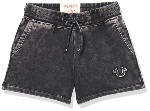 True Religion Women's Washed Big T Lounge Shorts, Jet Black, XXL