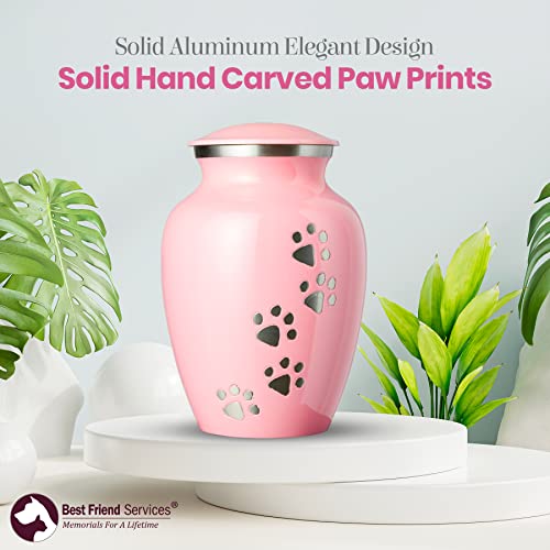 Best Friend Services Pet Urn - Ottillie Paws Legacy Memorial Pet Cremation Urns For Dogs And Cats Ashes Hand Carved Brass Memory Keepsake Urn (Large, Ardent Pink, Vertical Pewter Paws) #TOP1