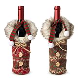 Christmas Santa Wine Bottle Cover Set - 3PC Hat, Scarf & Velvet Cloak Coat, Festive Holiday Table Decor