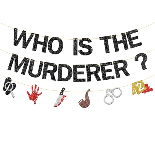 BOBYIYI Who Is The Murderer Banner Detective Party Banners Mystery Detective Party Decorations Crime Scene Theme Party Decor for Whodunit Games
