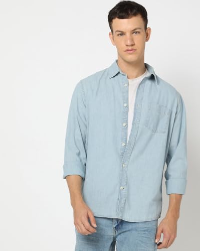 Image of Gap Men Slim Fit Full Sleevesd Collared Chambray Shirt