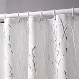 Taisier Home Branch Shower Curtain Set - Metallic Silver Tree Branch Printed on Off White Fabric Gro