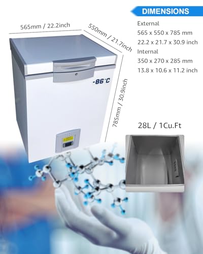 Image of Lab Deep Freezer, 28L, -86℃(-122.8℉) Ultra Low Temperature Freezer, Medical Freezer with Rollers, Laboratory Refrigerator for Storage, Research