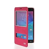 CASEPRADISE View Side Flip Leather Etui Stand Case Cover For Samsung Galaxy Note 4 Hotpink